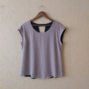 Beige Polka Dot Cap Sleeve Blouse Sz Large